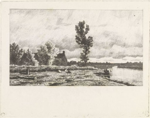 Landscape with a woman washing clothes