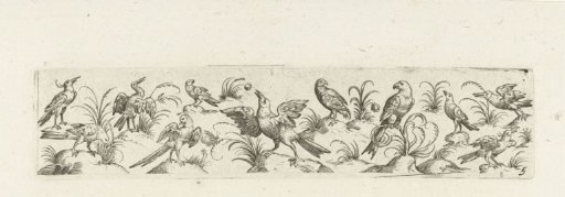 Frieze with eleven birds and an insect