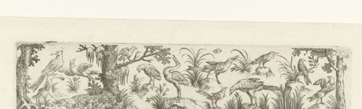 Frieze with eleven birds, with a tree at both ends