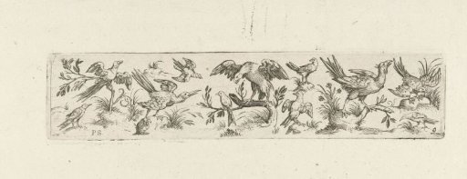 Frieze with eleven birds, with a large bird on a branch in the center