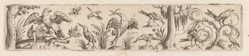 Frieze with ten birds and an insect