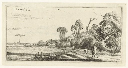 Landscape with a rider and a walker on a road near Hillegom