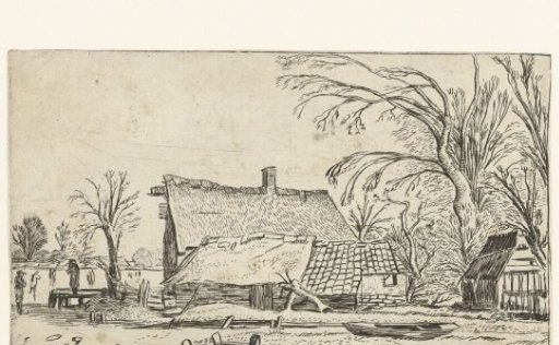 Farmhouse near a frozen river