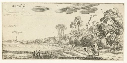 Landscape with a rider and a walker on a road near Hillegom