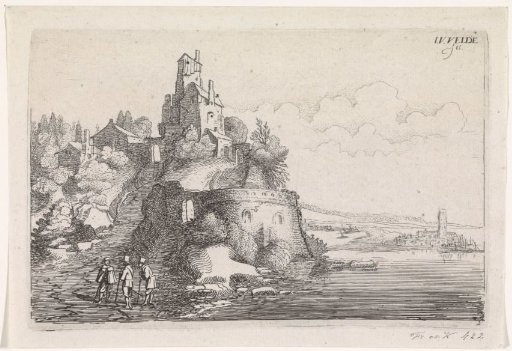 Figures at a fort in a river landscape