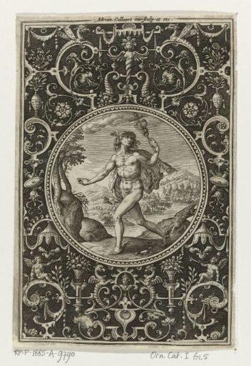 Medallion with Mercury in a frame of grotesques with flowers, garlands, animals, and masks
