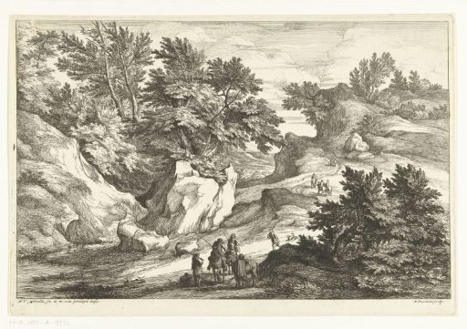 Landscape with two horsemen asking the way