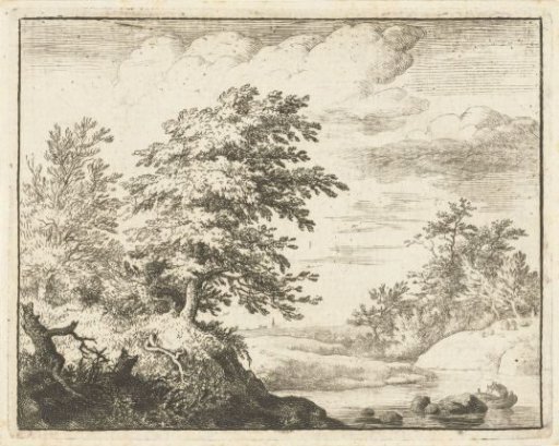 River landscape with a rowing boat