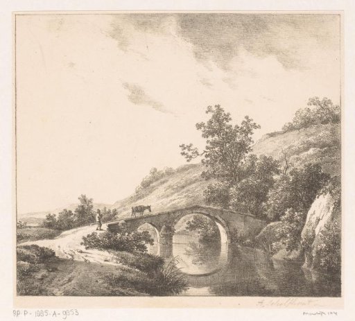 Man and donkey on bridge