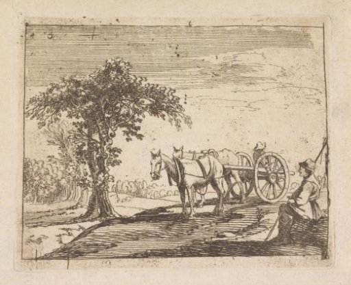 Horse-drawn cart by a tree