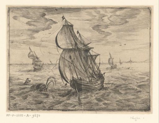 Seascape with sailing ships and a whale