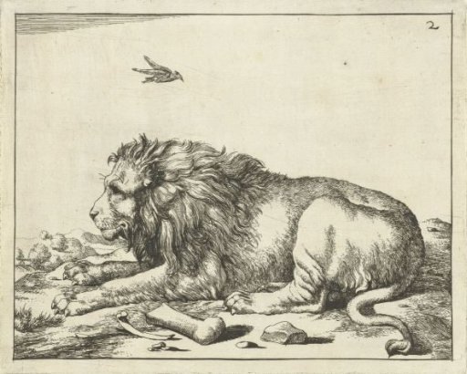 Reclining Lion with Bird Above