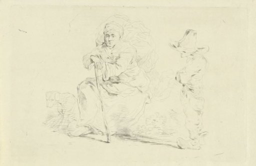 Resting woman leaning on a staff