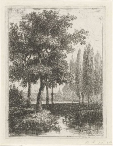 Landscape with a brook and poplars