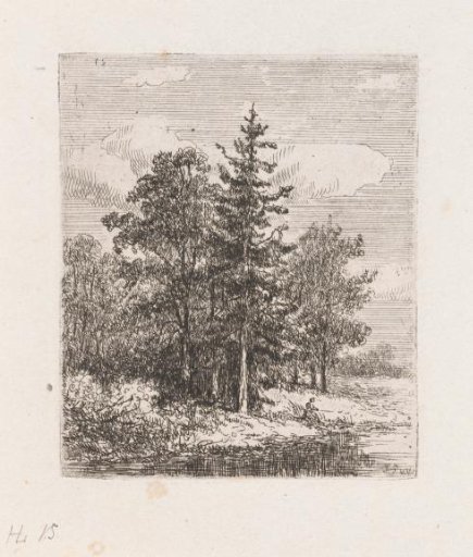 Fisherman in front of a group of trees