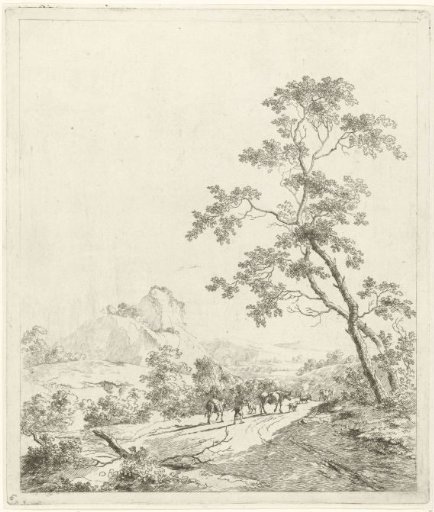 Mountainous landscape with shepherd and shepherdess