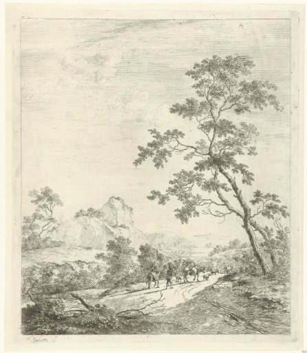 Mountainous landscape with shepherd and shepherdess
