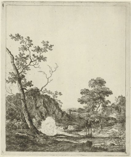 Landscape with cattle in a river