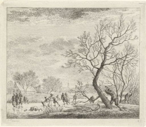 Winter landscape with skaters