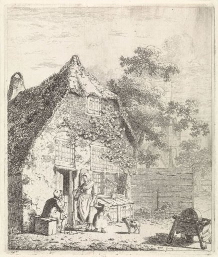 Peasants in conversation at a farmhouse