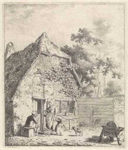 Peasants in conversation at a farmhouse