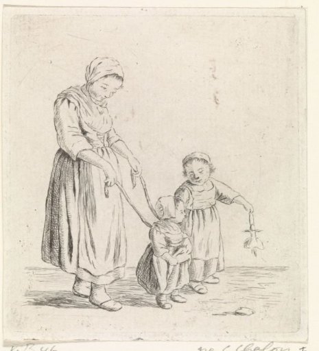 Woman with child on a lead