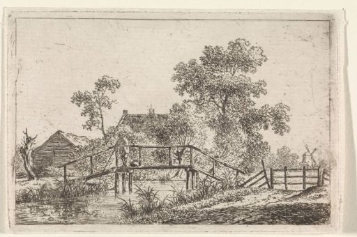 Landscape with fisherman on bridge