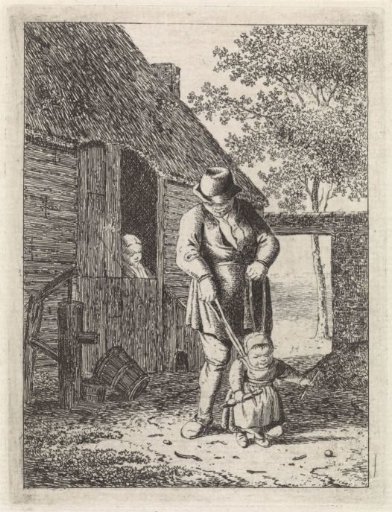 Peasant with child on a leash
