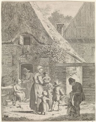 Peasants and children at a farmhouse