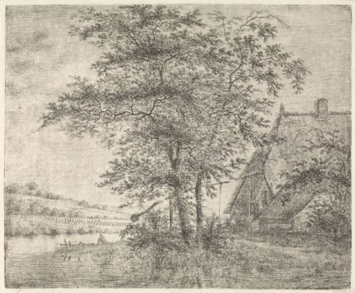 Landscape with farm and well