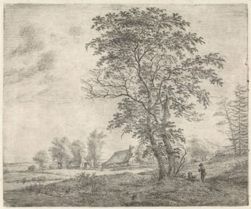 Landscape with farm and two figures