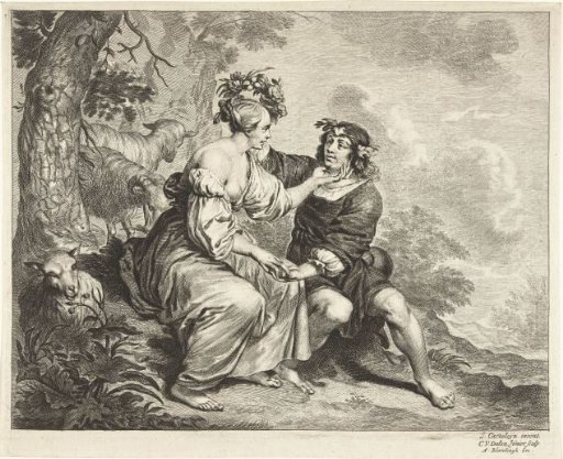 Shepherd and shepherdess in a landscape