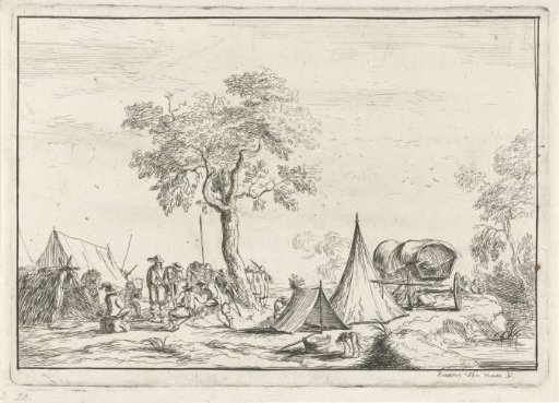 Camp with a pointed tent