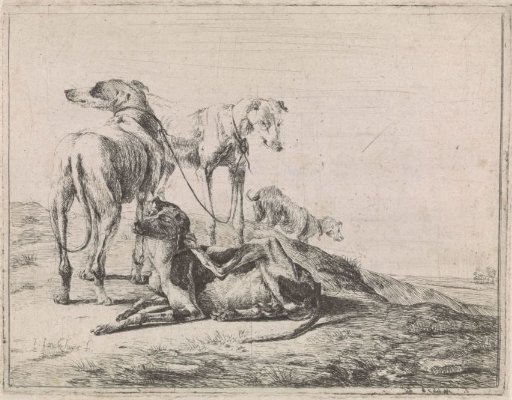 Landscape with Four Greyhounds