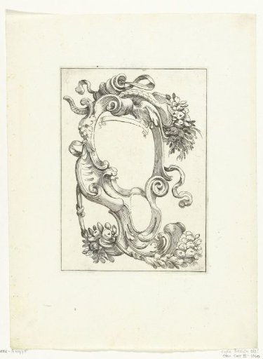 Cartouche with a mask, garlands, and a cornucopia