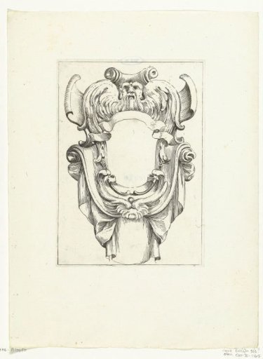 Cartouche with a winged mask and draperies