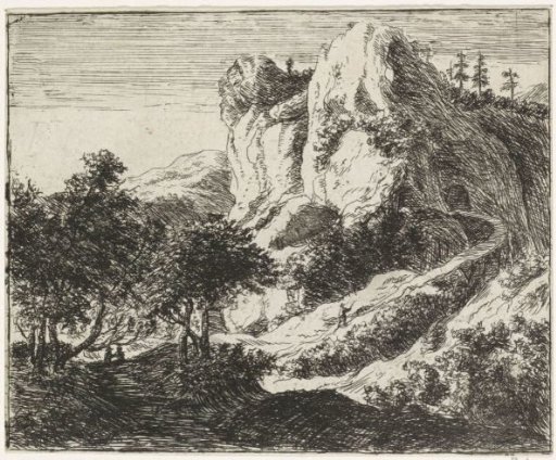 Wooden Bridge near a Rocky Outcrop