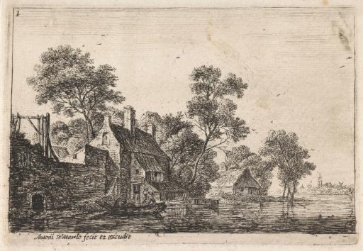 Man in a Rowing Boat near a House on the Water
