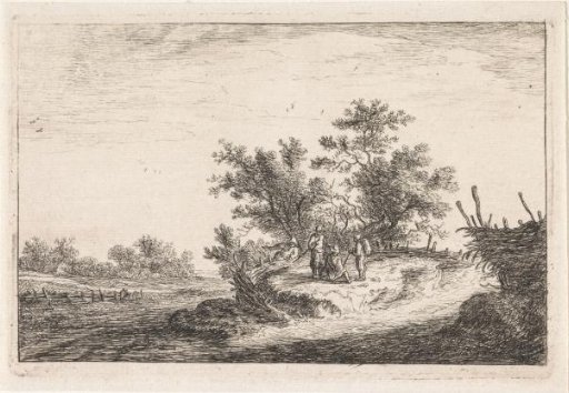 Four figures on a rise in a landscape