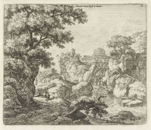 City view with a waterfall