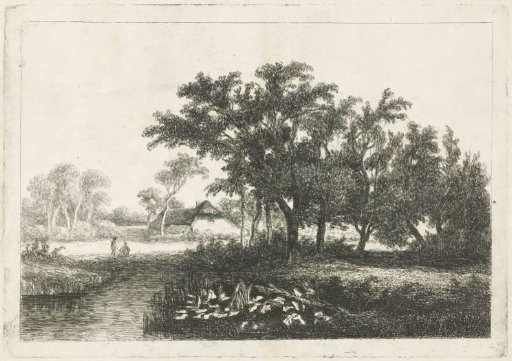 Two figures by a narrow river