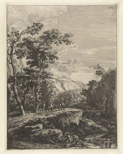 Landscape with a woman riding a mule along the Aqua Negro between Bologna and Florence