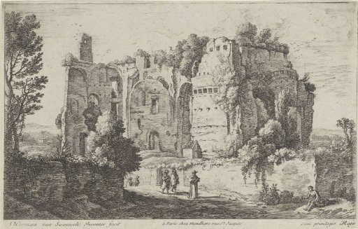 Landscape with a ruin and a cardinal