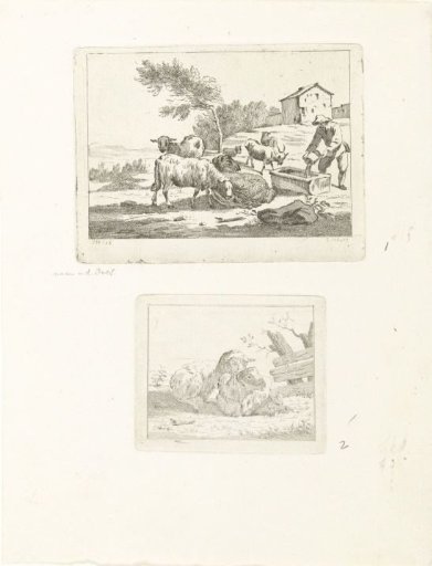 Two depictions with sheep and a shepherd