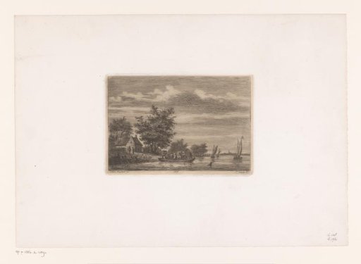 River View with a Ferry Crossing People and Cows