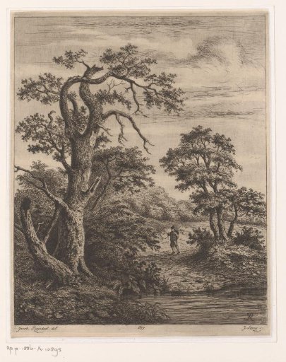 Landscape with a walker by the water