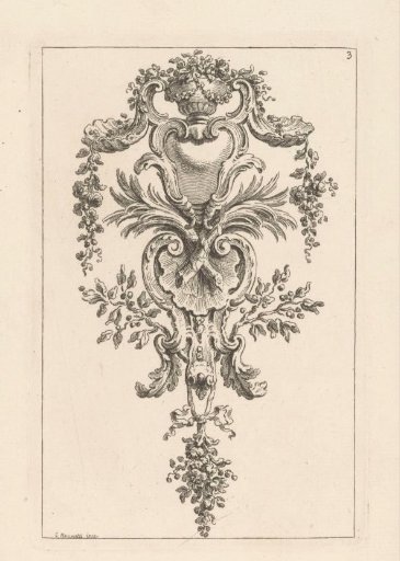 Ornament with vase, cartouches and palm branches