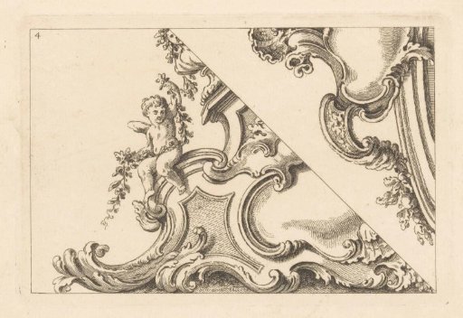Two crowns with cartouches and putti