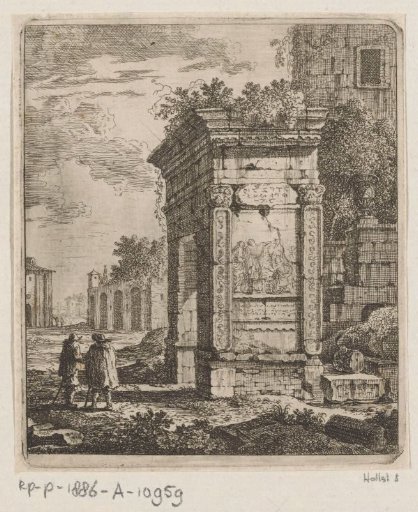 Two men beside the ruin of a gate in Rome