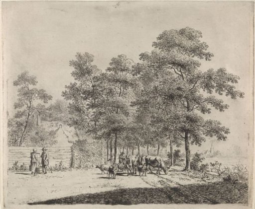 Country road with shepherd and cattle